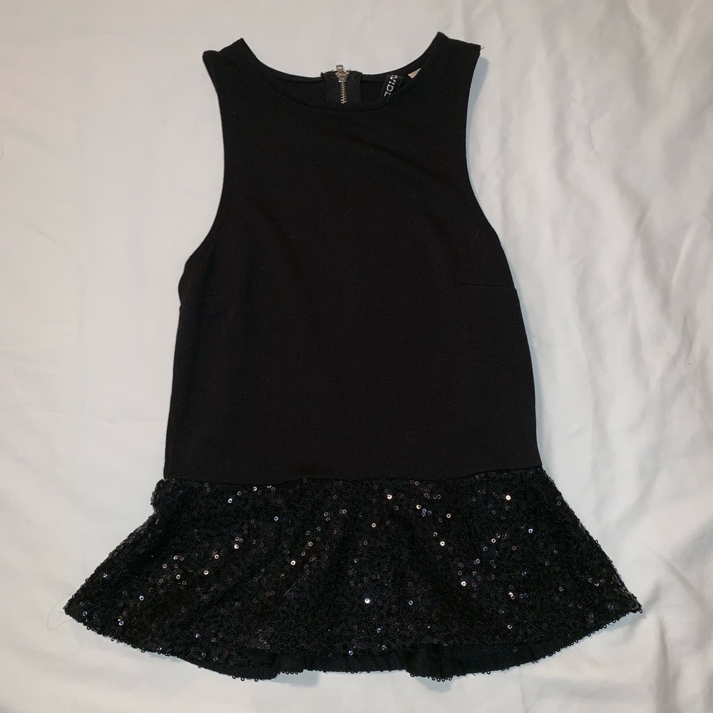 Black Sleeveless Blouse with Sequin Ruffle Bottom